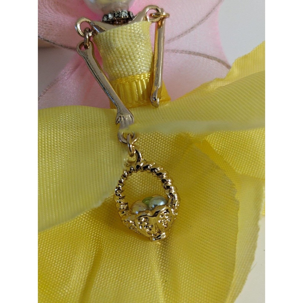 Betsey Johnson FAIRY BUNNY Gold Tone Faux Pearls & CZ Crystals Long Necklace NEW - Picture 5 of 9